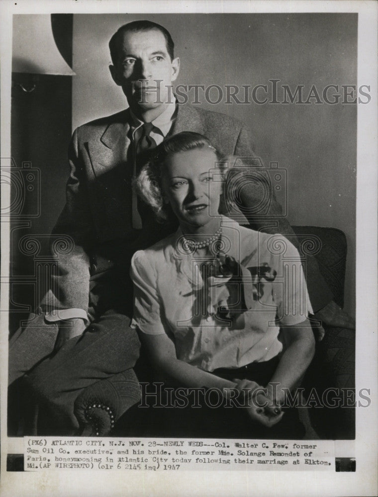 1947 Press Photo Col.Walter C. Pew &amp; Wife MME.Solange - Historic Images