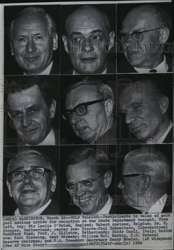 1968 Press Photo Sir Leslie O&#39;Brien, Hubert Ansiaux, Dr. E. Stopper, Guido Carli - Historic Images