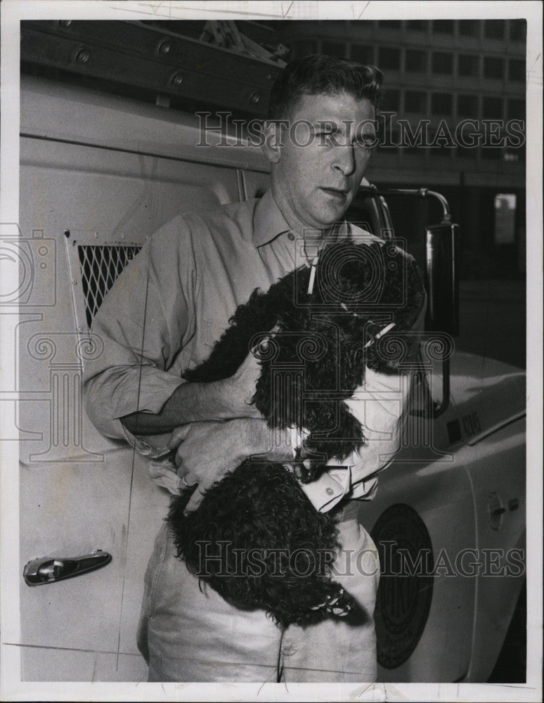 1965 Press Photo William Lewis Animal Rescue League agent lifts dog out with - Historic Images