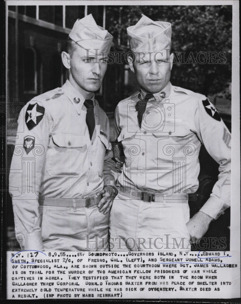 1955 Press Photo Sgt.Donell Adams &amp; Sgt.James Gallagher Outside Courtroom - Historic Images