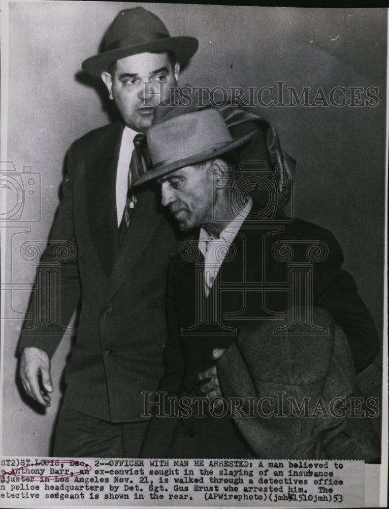 1953 Press Photo Ex convict Anthony Barr  &amp; Det Sgt Gus Ernst - Historic Images