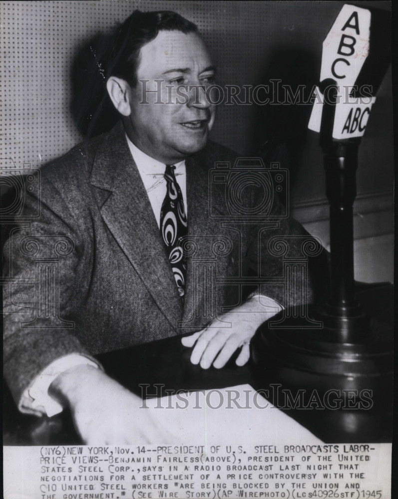 1945 Press Photo Benjamin Fairless President of US Steel Corp - Historic Images