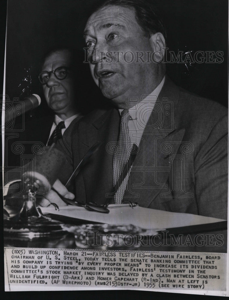 1955 Press Photo President of US Steel Corp Benjamin Fairless Testifying - Historic Images