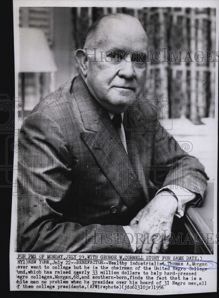 1956 Press Photo Industrialist, Thomas A. Morgan in his office - Historic Images