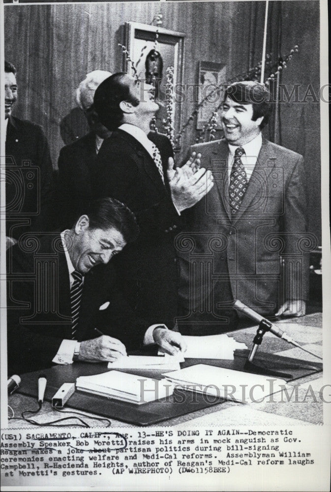 1971 Press Photo Democratic Assembly Speaker Bob Moretti &amp; Gov. Reagan - Historic Images