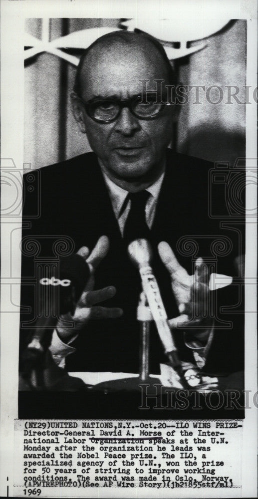 1969 Press Photo Director-General David Morse, International Labor Organization - Historic Images