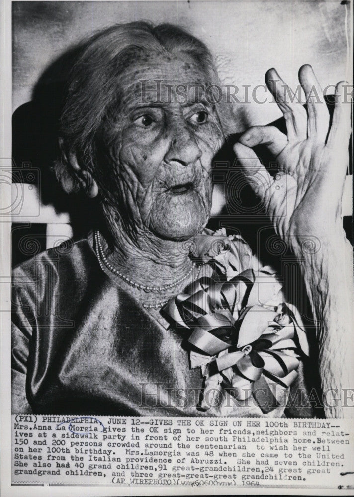 1964 Press Photo Anna La Morgia Celebrates 100th Birthday - Historic Images