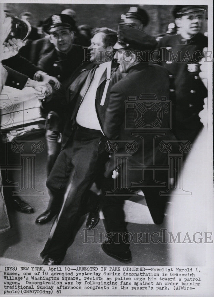 1961 Press Photo Novelist Harold L. Humes arrested at demonstration - Historic Images