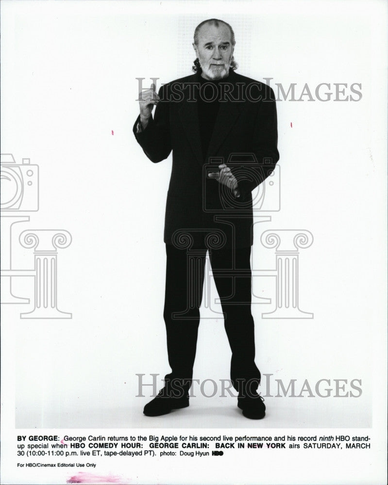 1997 Press Photo Stand up comedian, George Carlin on &quot;HBO Comedy Hour&quot; - Historic Images