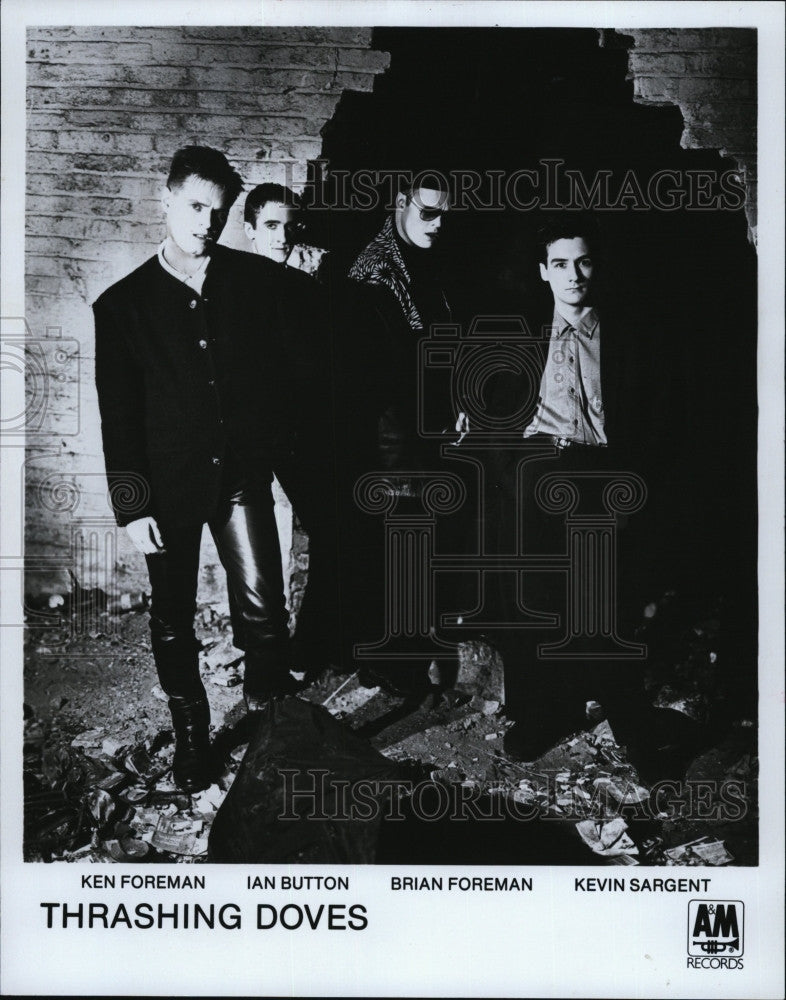 1987 Press Photo Band &quot;Thrashing Doves&quot; K Foreman, Button,B Foreman, Sargent - Historic Images