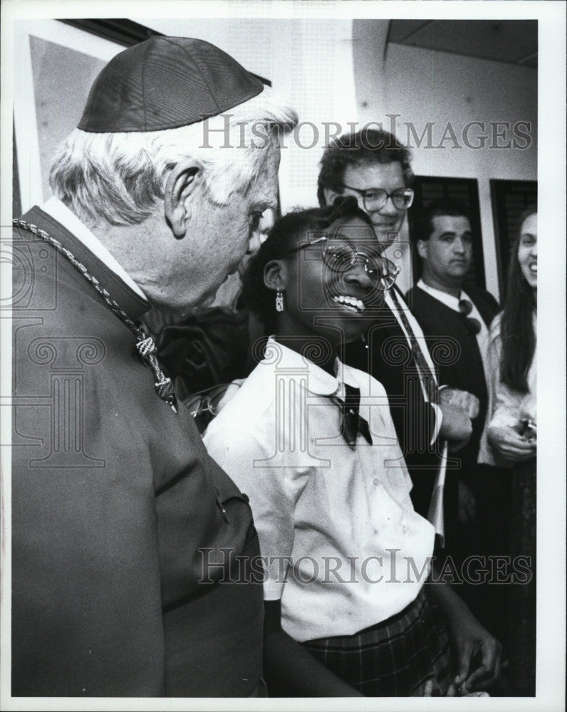 1993 Press Photo Cardinal Law Blesses Nazareth Residence for Mothers &amp; Children - Historic Images