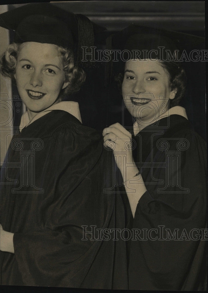 1957 Press Photo Betty Carlson &amp; Elenor Morrison Graduation at Hayden Hall - Historic Images