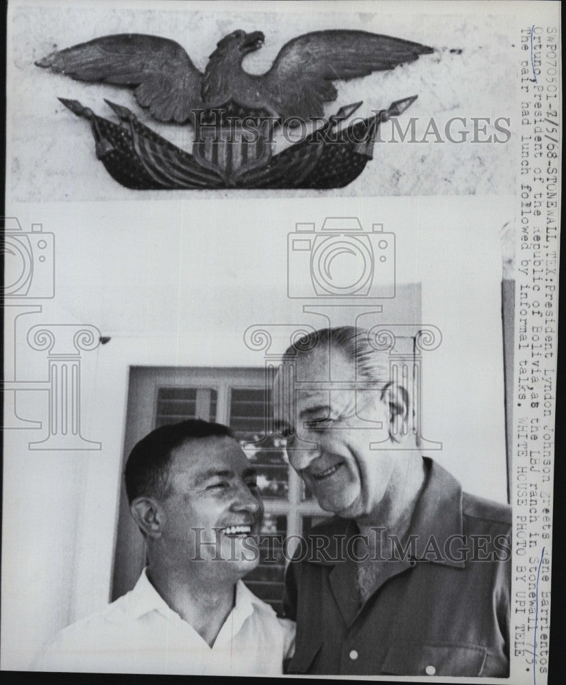1968 Press Photo President Lyndon Johnson &amp; Bolivian Pres. Rene Barrientos - Historic Images