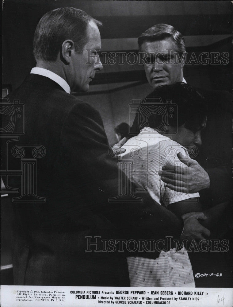 1969 Press Photo George Peppard,I Sanford,F March in &quot;Pendulum&quot; - Historic Images