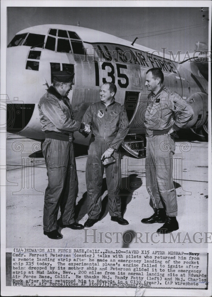 1962 Press Photo Navy Cmdr F Petersen,Maj R Fetty,Maj C Kuyk flew X-15 - Historic Images