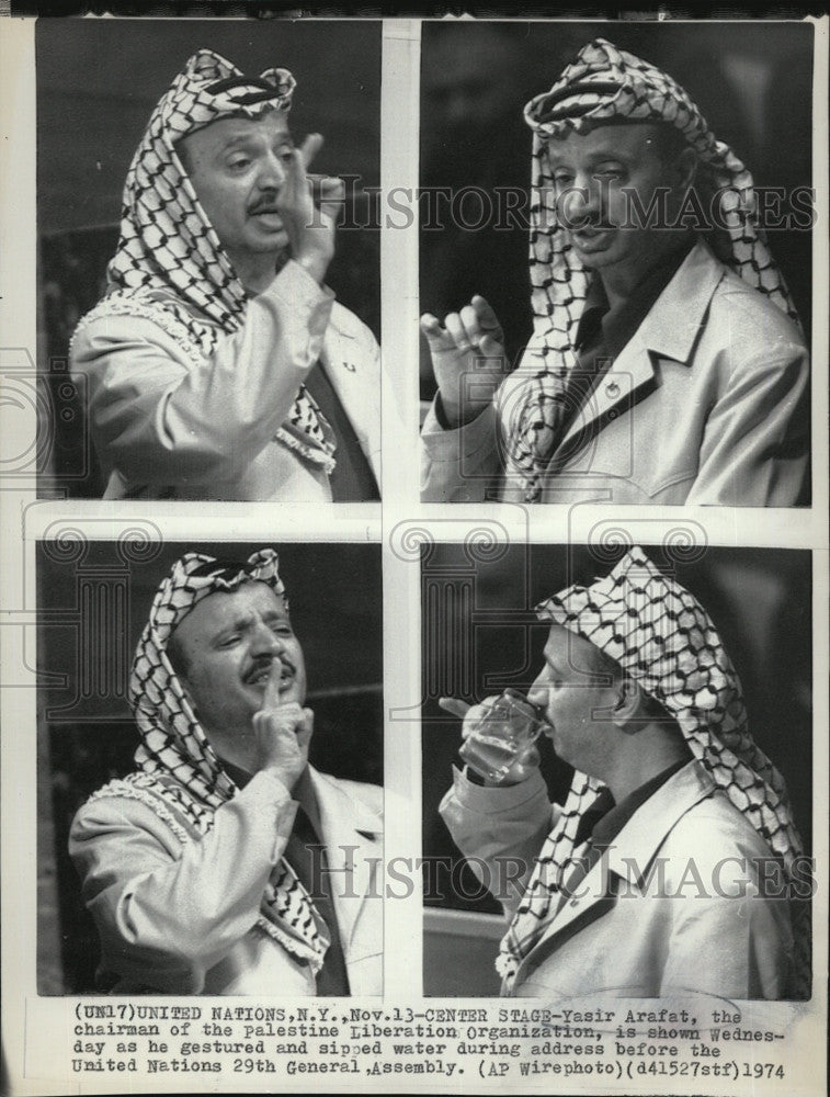 1974 Press Photo PLO Chairman Yassir Arafat Addresses UN General Assembly - Historic Images