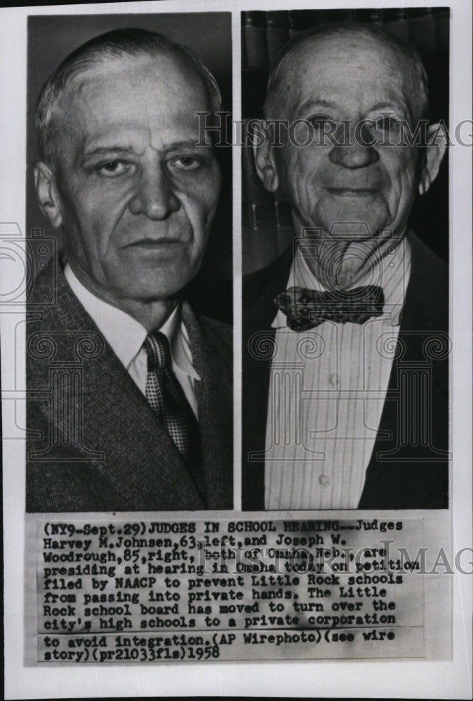 1958 Press Photo Judege Harvey Johnson, Judge Joseph Woodrough - Historic Images