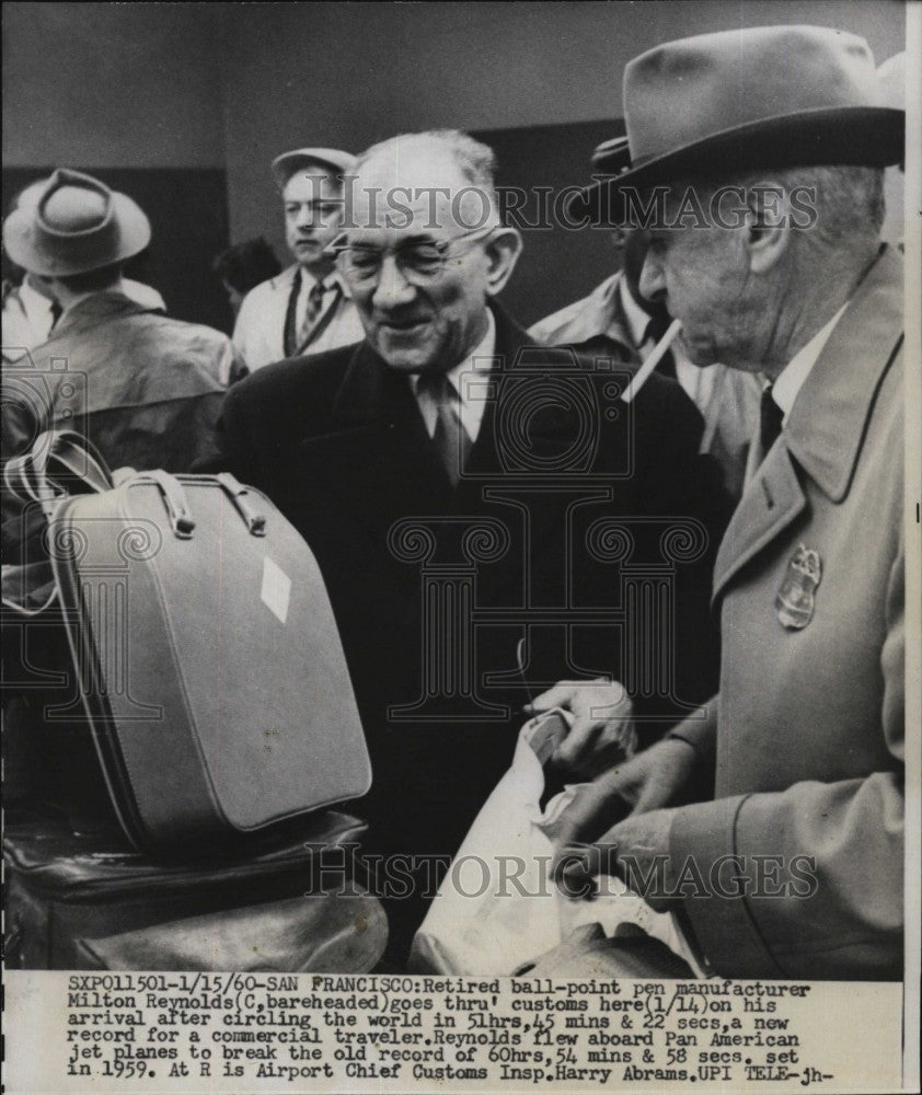 1960 Press Photo Milton Reynolds Retired Pen Manufacturer San Francisco Airport - Historic Images