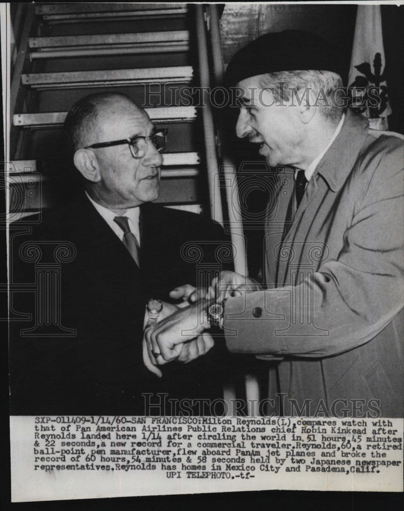 1960 Press Photo Milton Reynolds &amp; Pan Am chief Robin Kinkead - Historic Images