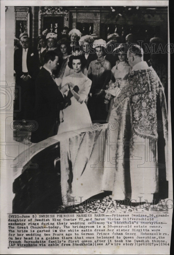 1964 Press Photo Princess Desiree of Sweden weds Baron N Silfverschiold - Historic Images