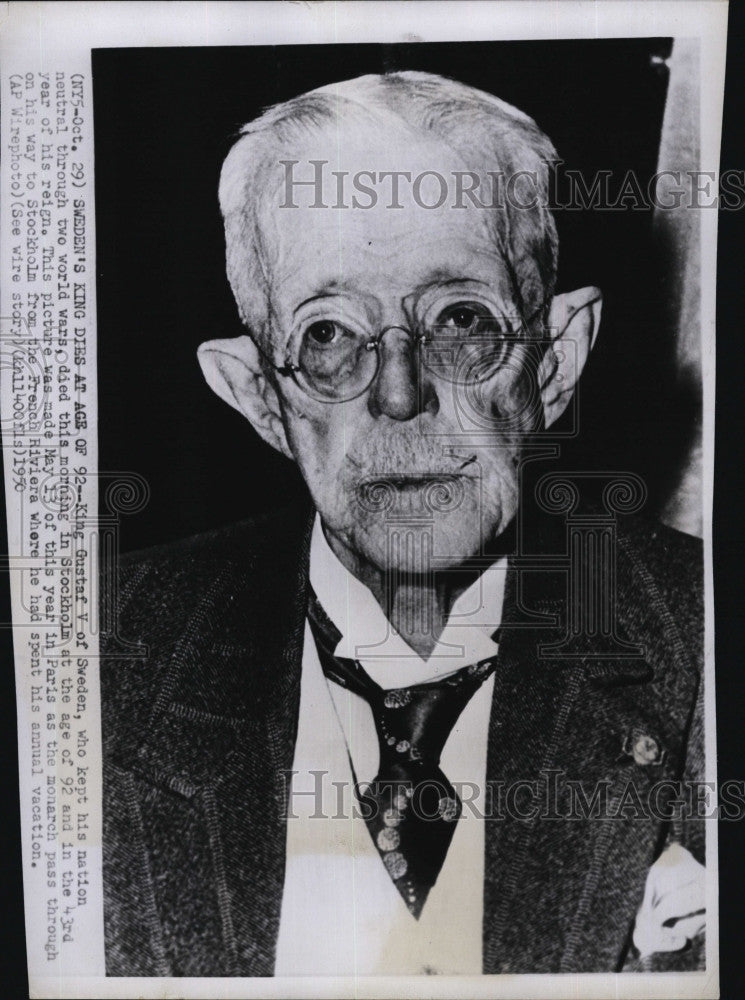 1950 Press Photo Gustav  V of Sweden turns 92 - Historic Images