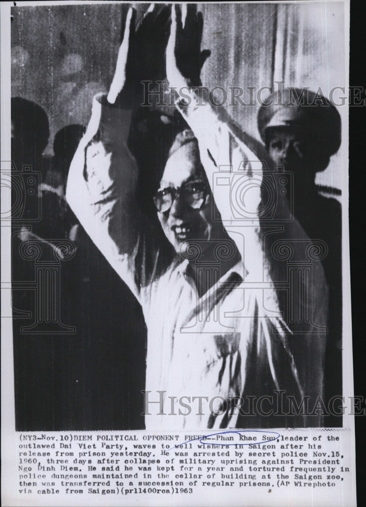 1963 Press Photo Phan Khae Suu  of the Dai Viet Party after freed from prison - Historic Images