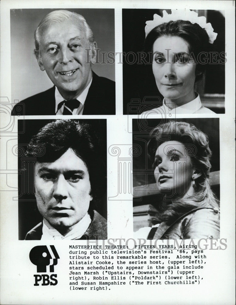 1986 Press Photo Cooke, Marsh, Ellis and Hampshire in &quot;Masterpiece Theater&quot; - Historic Images