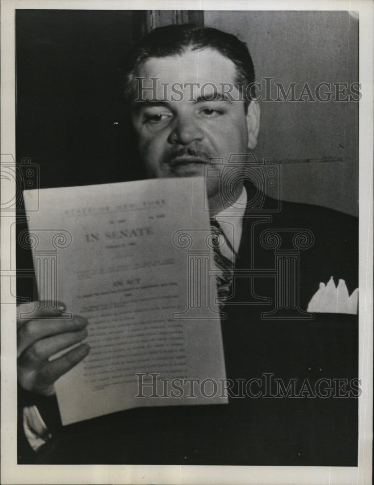 1945 Press Photo Sen. Richard Di Costanzo,show with a senate bill. - Historic Images