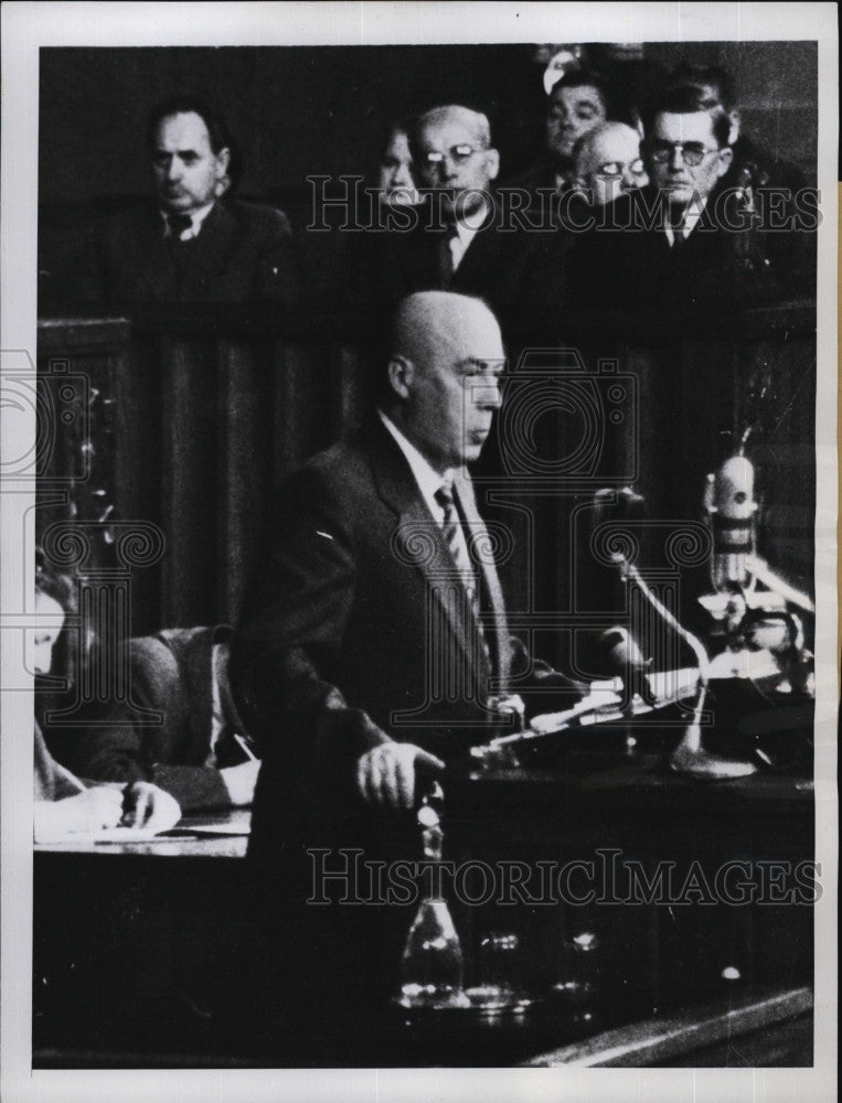 1956 Press Photo Polish Prime Minister Josef Cryankiewicz Speaks to Polish Diet - Historic Images