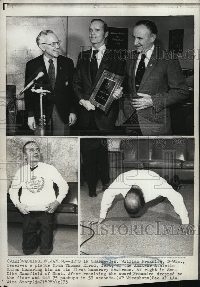 1976 Press Photo Wis Sen Wm Proxmire,Tom Elrod, AAU &amp; Mont Sen M Mansfield - Historic Images