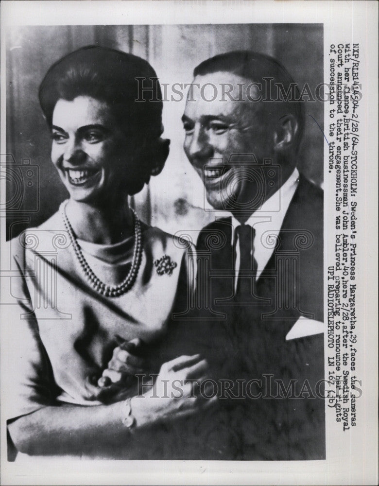 1964 Press Photo Sweden&#39;s Princess Margaretha &amp; fiance John Ambler - Historic Images