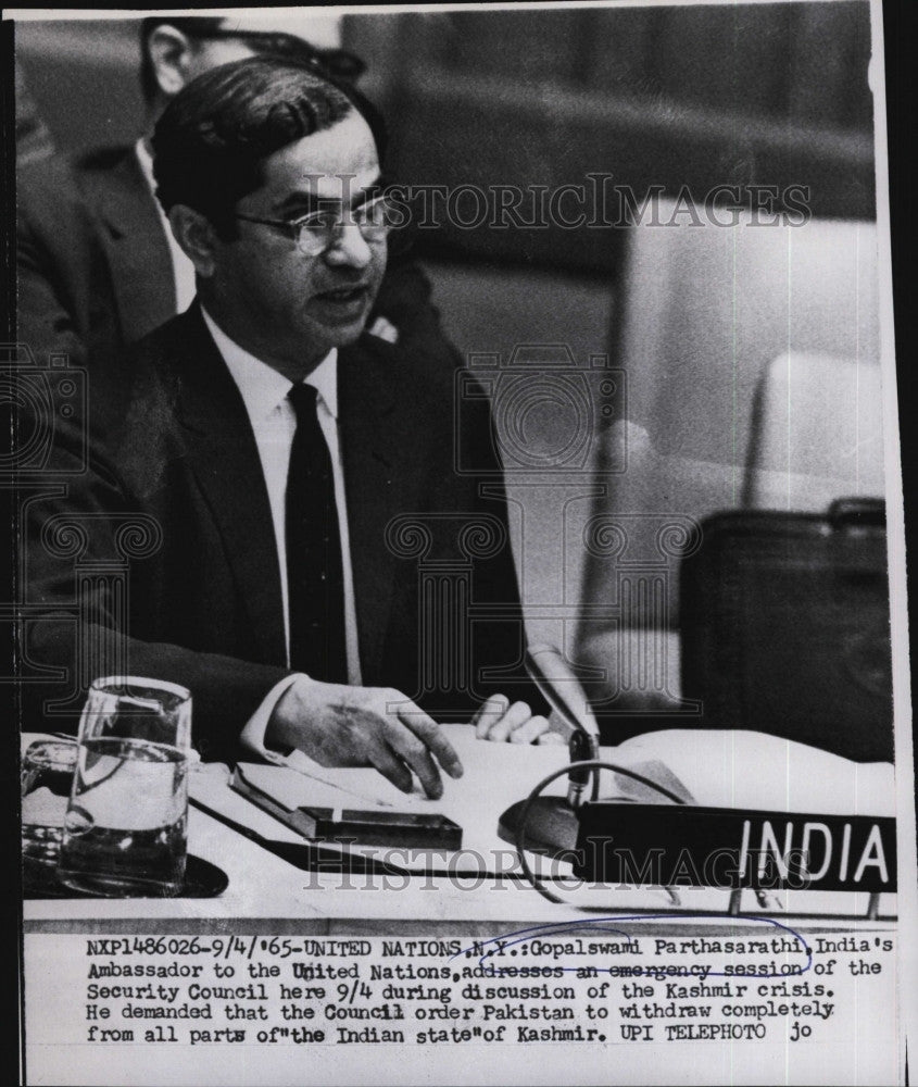 1965 Press Photo India Ambassador Gopalswami Parthasarathi Addresses UN - Historic Images