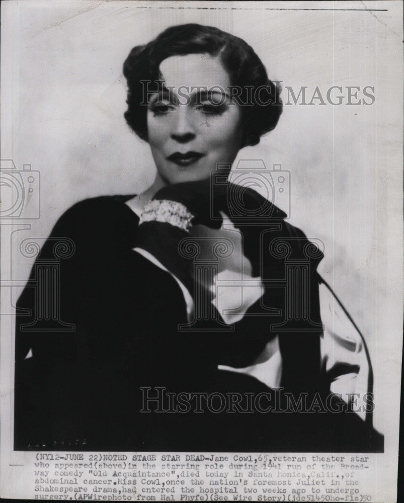 1950 Press Photo Jane Cowl, Actress Dies of Cancer - Historic Images