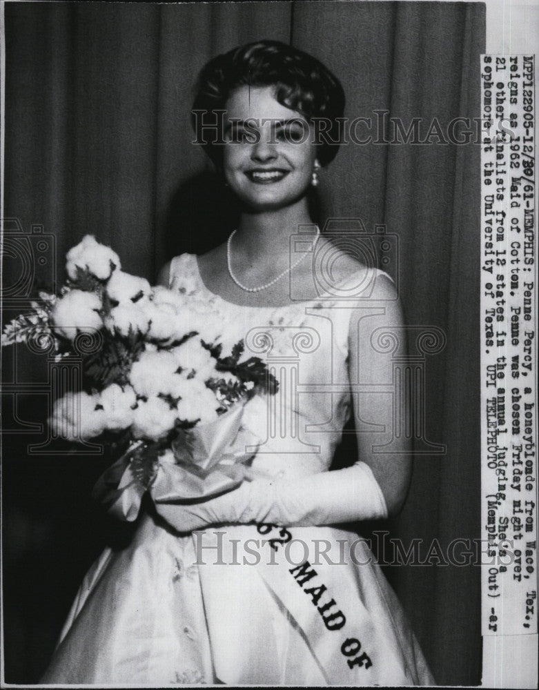 1961 Press Photo Miss Penny Ann Percy of Texas is Miss Maid of Cotton - Historic Images