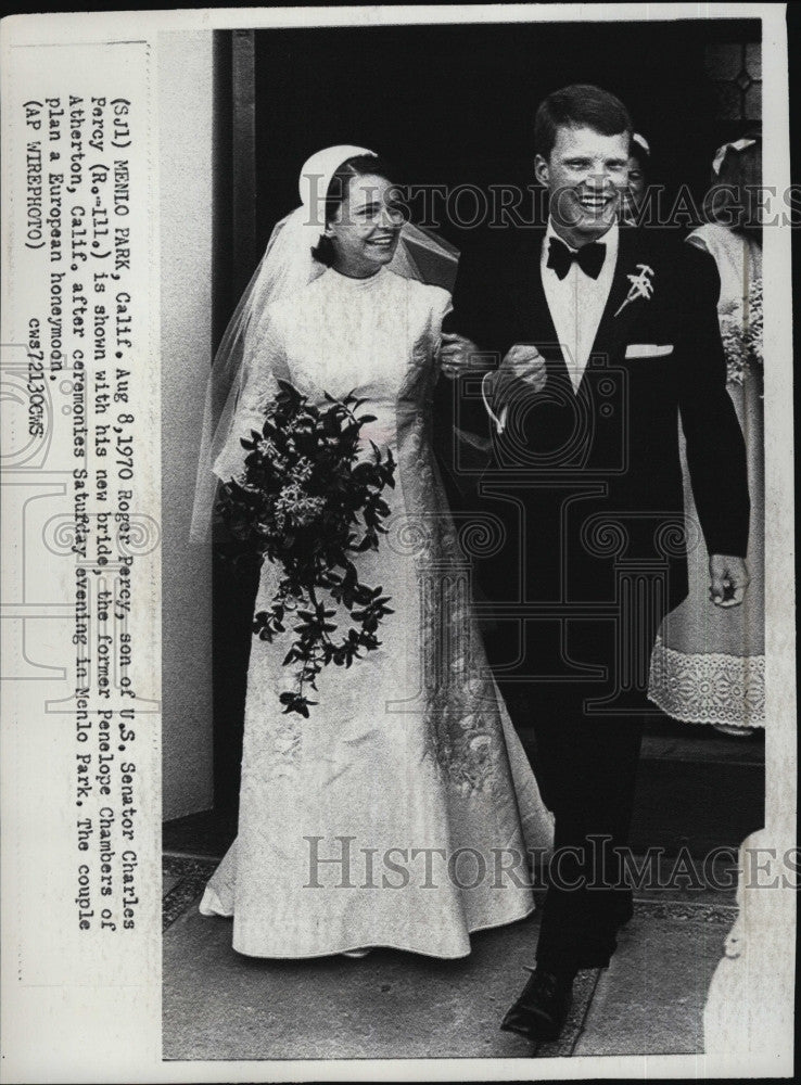 1970 Press Photo Roger Percy,son of Sen Charles Percy &amp; bride Penelope Chambers - Historic Images