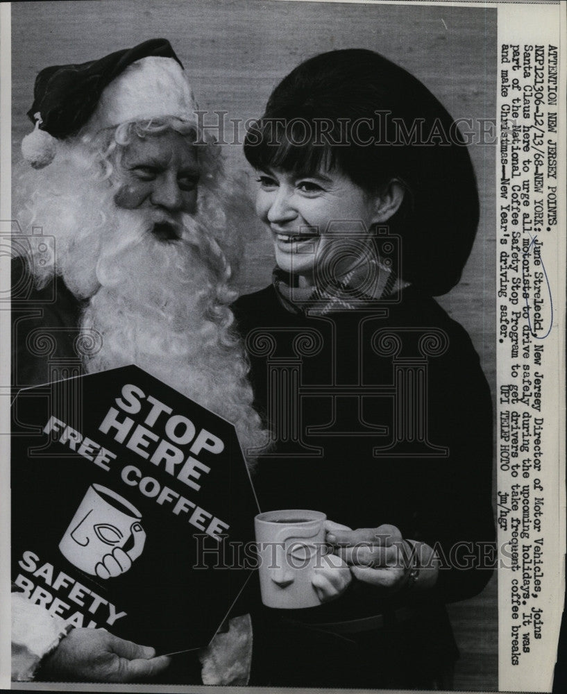 1968 Press Photo June Strelecki,NJ Director of Motor Vehicles &amp; Santa Claus - Historic Images