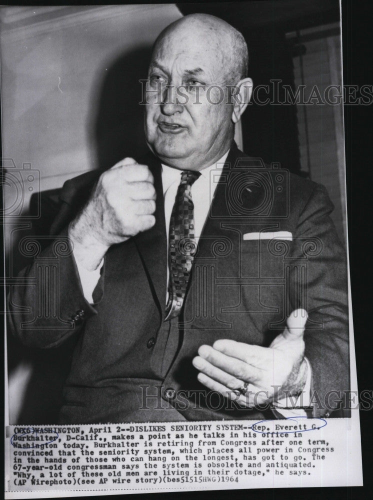 1964 Press Photo Rep Everett G. Burkhalter, Dem of Calif - Historic Images