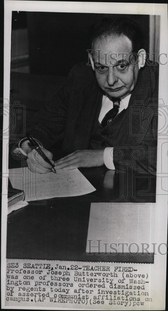 1949 Press Photo Professor Joseph Butterworth U of Washinton, communist affl. - Historic Images