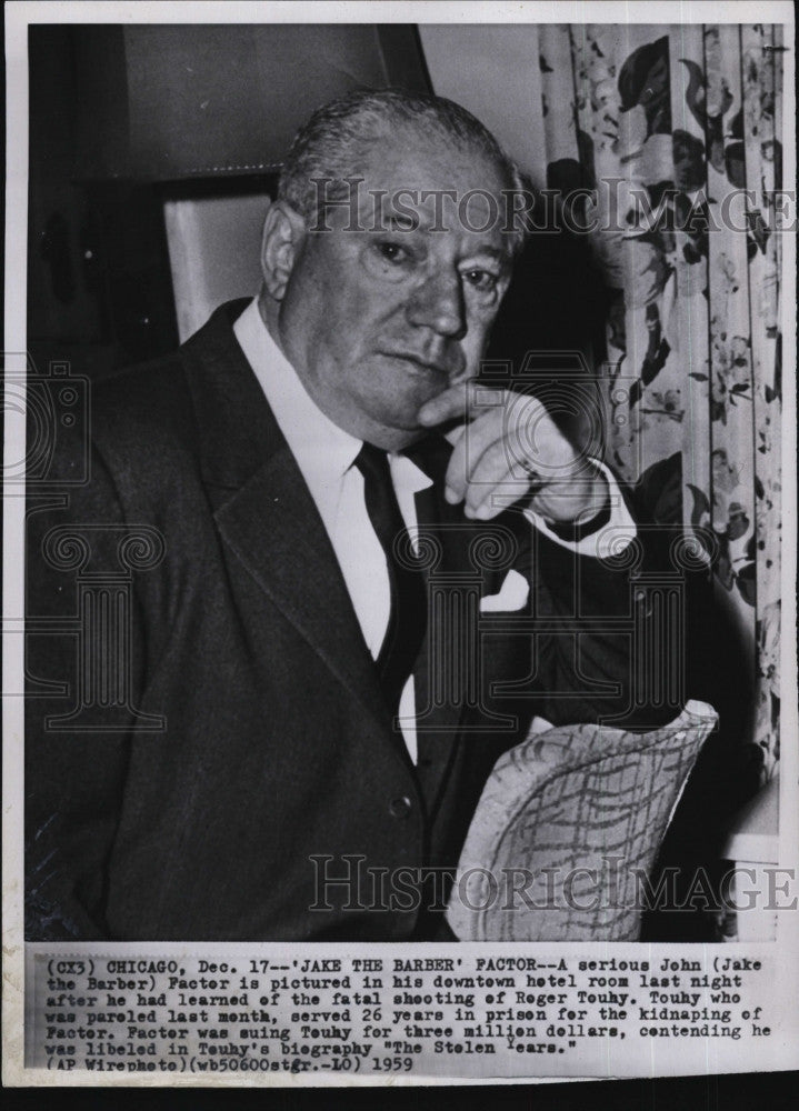 1959 Press Photo John Factor kidnapped by Roger Touhy which he sued for $3 M - Historic Images