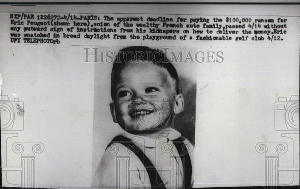 1960 Press Photo Eric Peugeot, son of of wealthy French,was kidnapped for ramsom - Historic Images