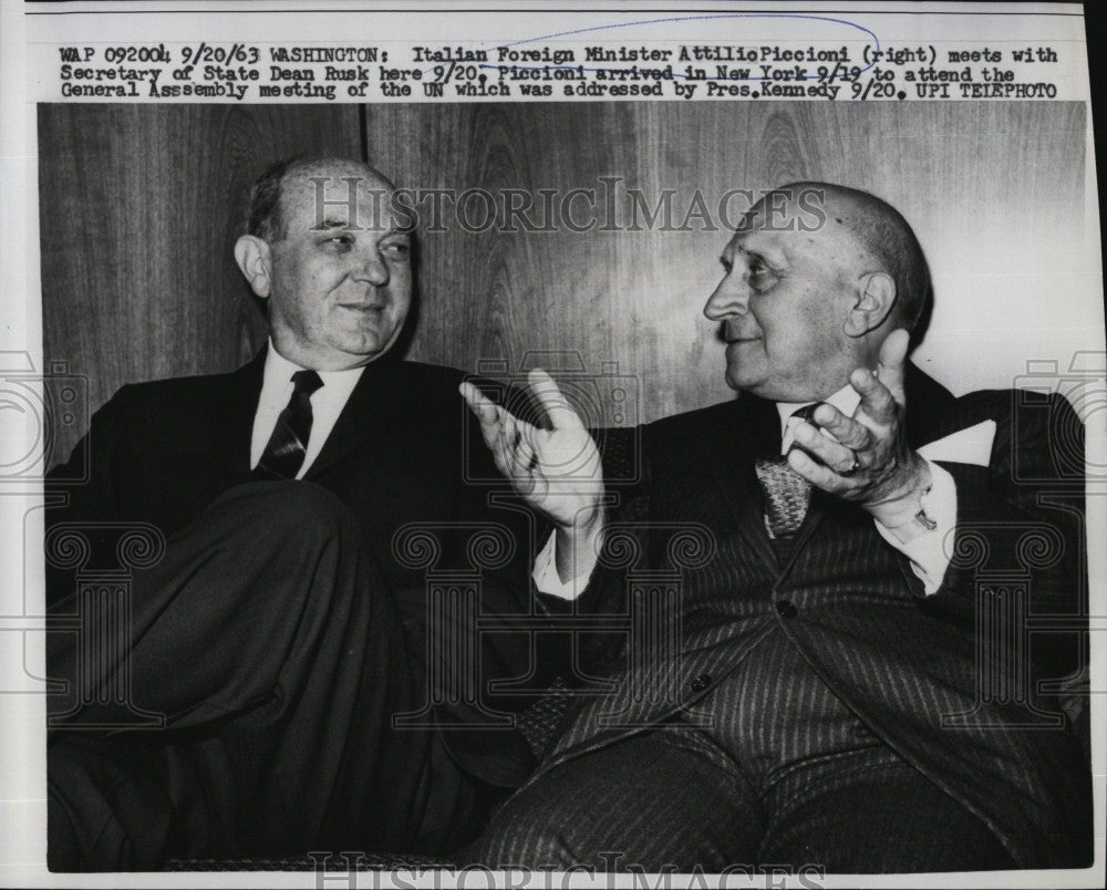 1963 Press Photo Italian Foreign Min. Attilio Piccioni w/ State Sec. Dean Rusk - Historic Images