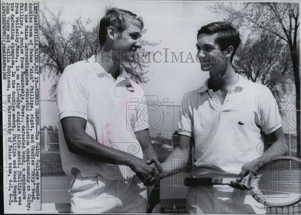 1968 Press Photo Colby College Tennis Champs Peter Phillips &amp; Charles Wood - Historic Images