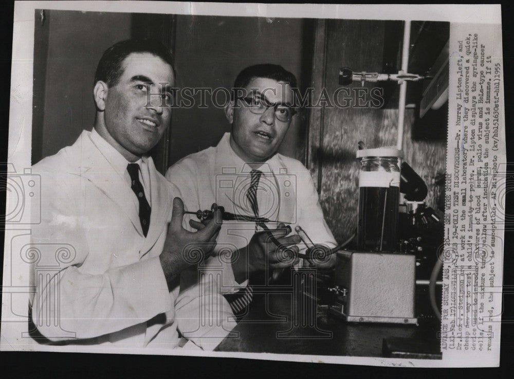 1955 Press Photo Dr.Murray Lipton and Dr.Alex J.Steigman, Polio Test Discovery. - Historic Images