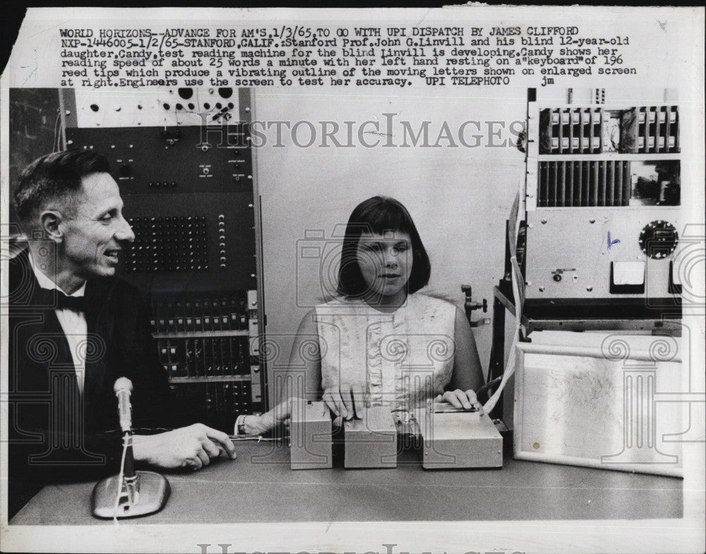 1965 Press Photo Stanford prof. John G. Linwell &amp; blind daughter Candy - Historic Images