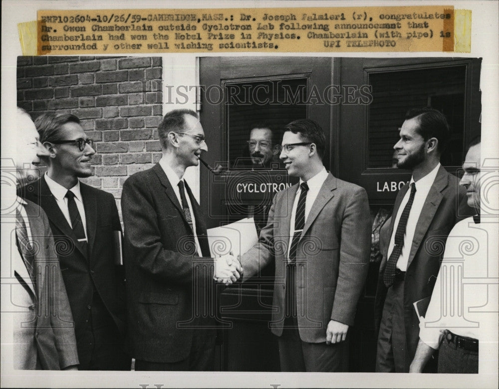 1959 Press Photo Dr. Joseph Palmieri And Dr. Owen Chamberlain Nobel Prize Winner - Historic Images