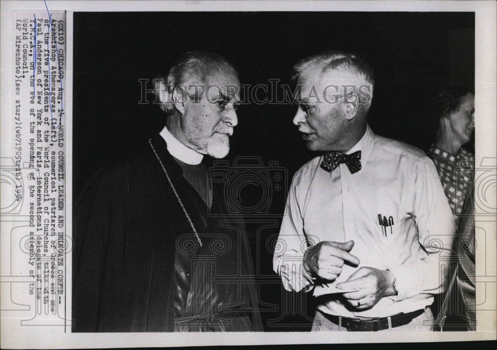 1954 Press Photo Archbishop Athenagoras Paul Anderson World Council of Churches - Historic Images