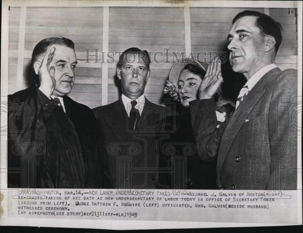 1949 Press Photo MJ Galvin,Undersec of Labor,Sec Tobin &amp; Judge MF McGuire - Historic Images