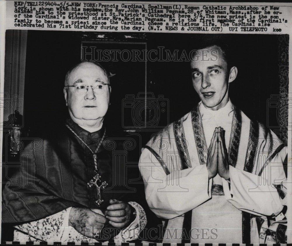 1960 Press Photo Francis Cardinal Spellman, Rev. John William Pegnam - Historic Images