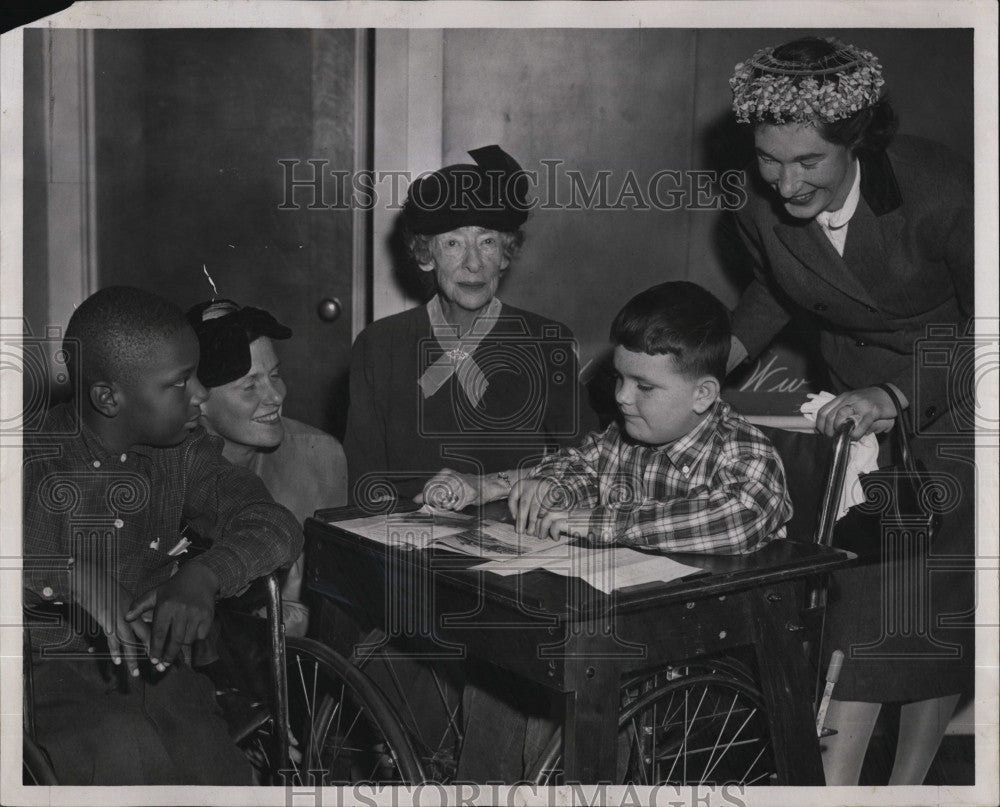 1957 Press Photo Crippled Children on St. Botolph, visited by Ladies Committee. - Historic Images