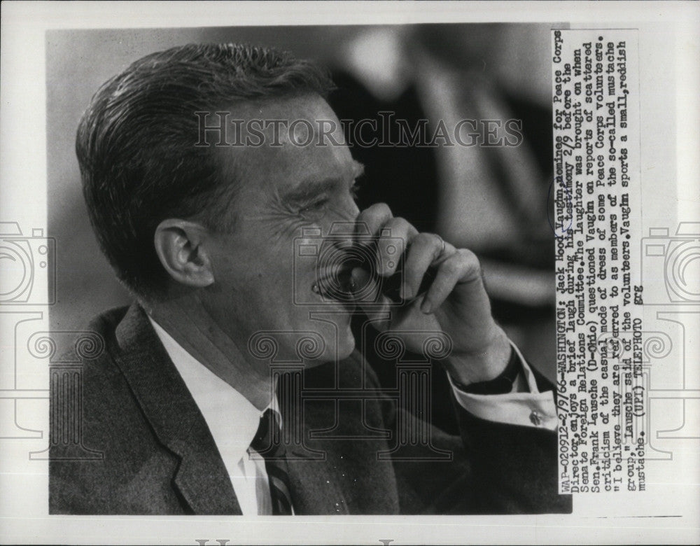 1966 Press Photo Jack Hood Vaughn, Director of Peace Coprs enjoys a brief laugh. - Historic Images